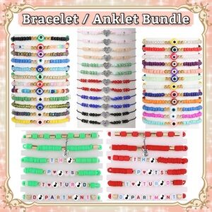 Women’s Beaded Evil Eye Anklet & Bracelet Set Retro Lucky Protect Ankle Jewelry